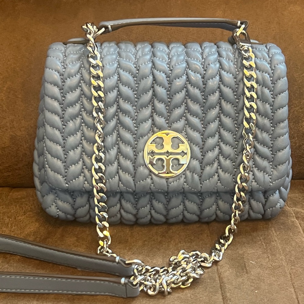 Tory Burch Willa Ruched Mini Top Handle Shoulder Bag with Silver Chain